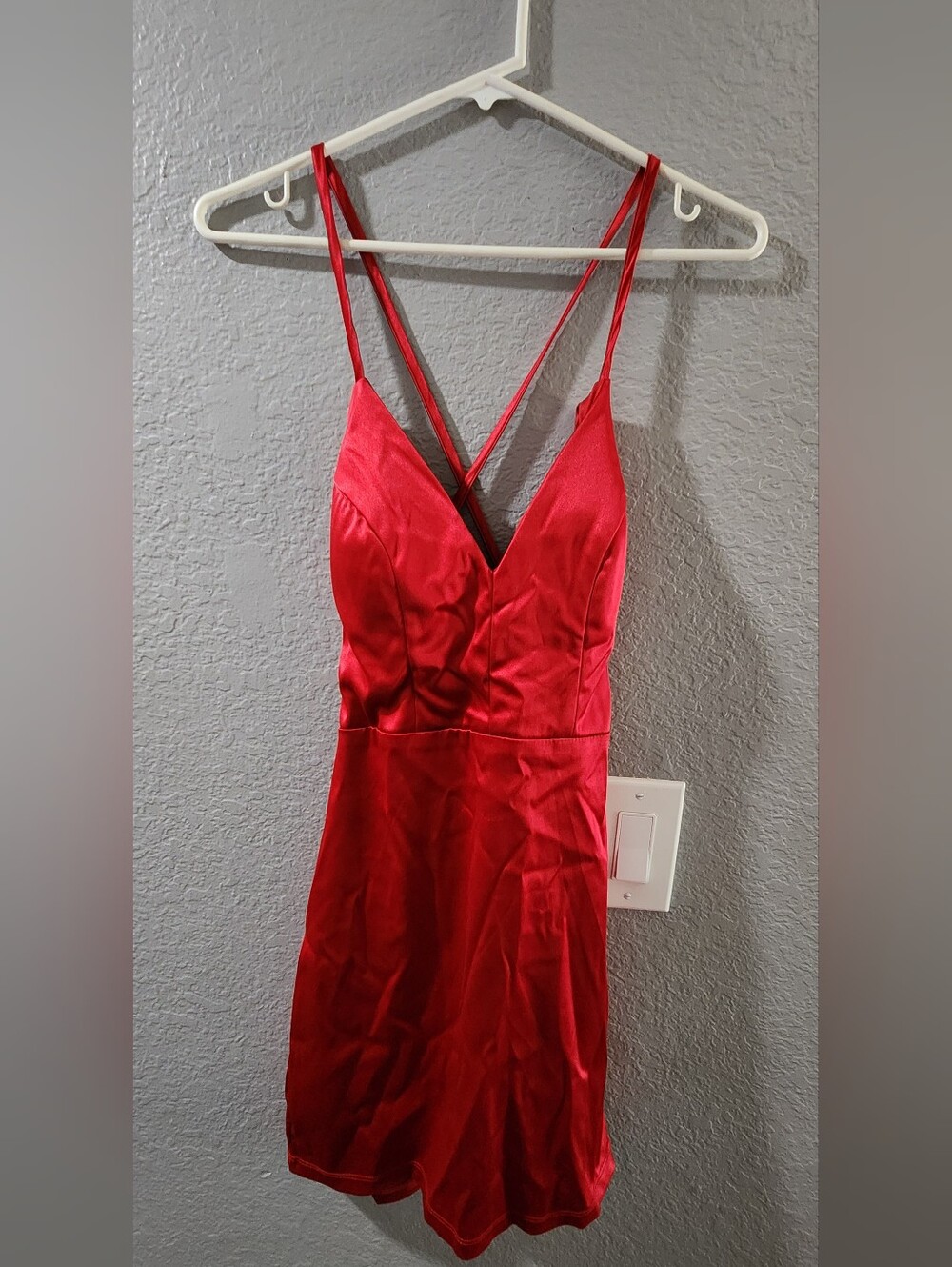 Windsor Red Satin V-Neck Crisscross Strap Dress